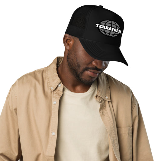 Terraform Skateboards trucker hat black and white