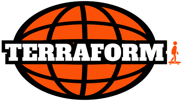 Terraform logo with an orange globe and black outline on a gray background